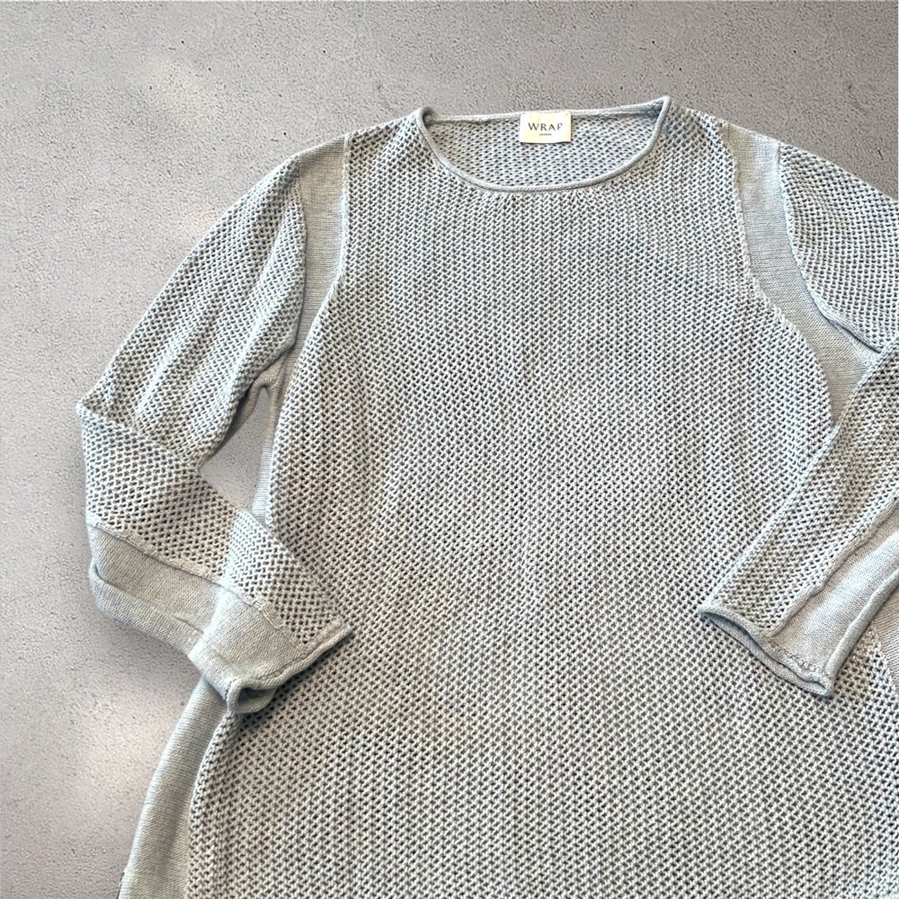WRAP LONDON Icy Lavender Blue Crochet Crew Neck Sweater, w/ Side Zippers Size 12 - Picture 4 of 10